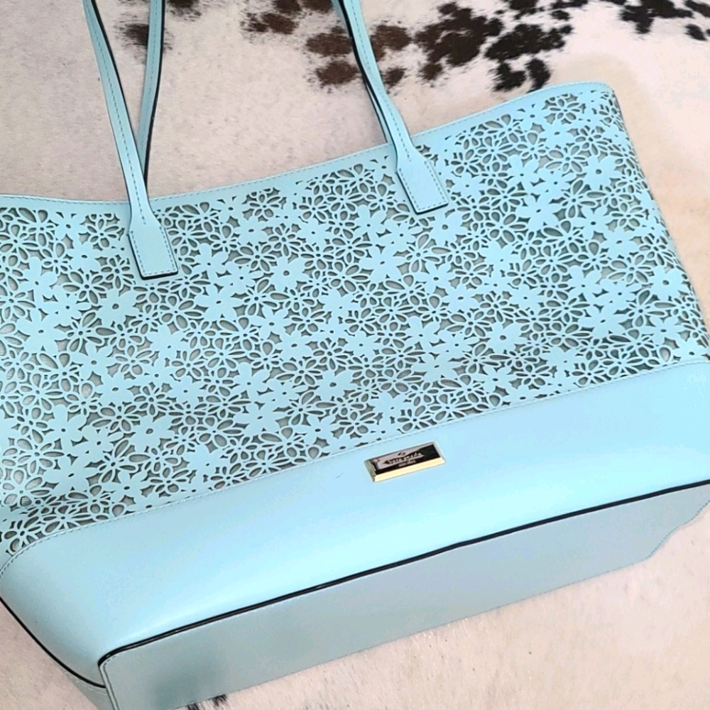 EUC laser cut powder blue Kate Spade Tote